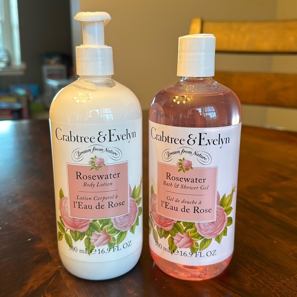 New! Crabtree and Evelyn rosewater shower gel and lotion set